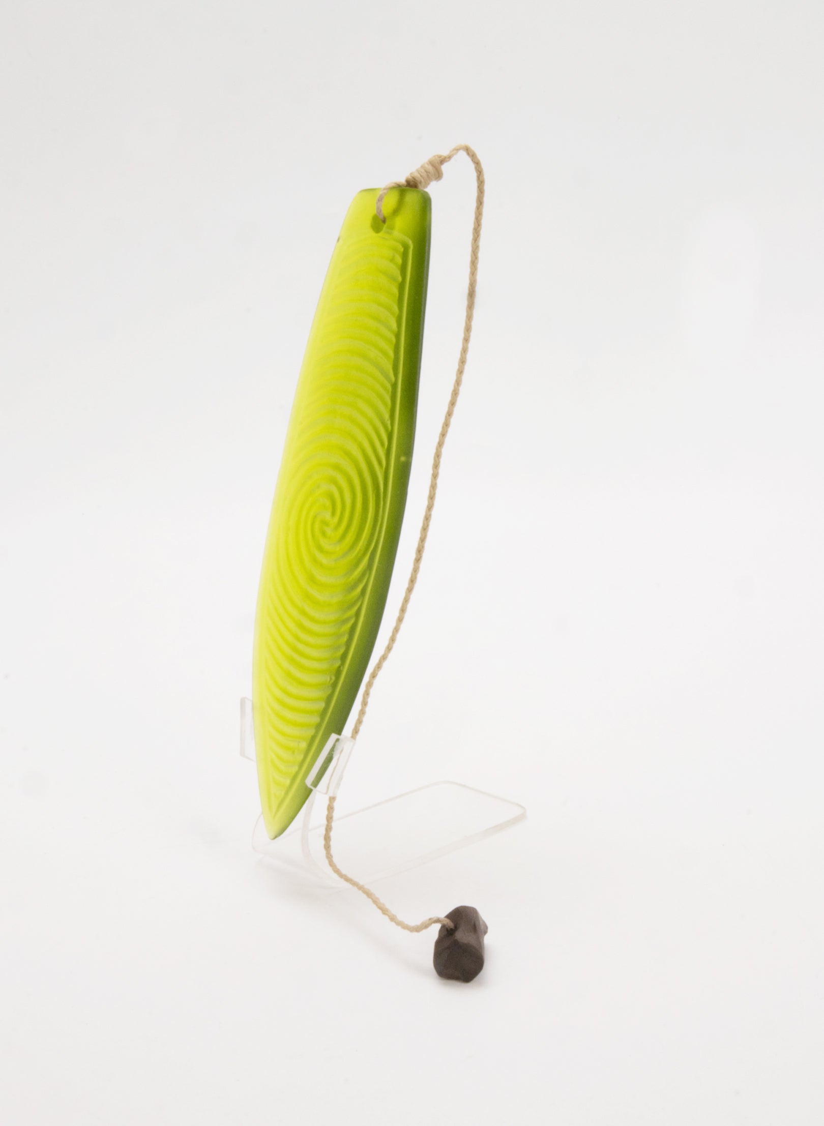 Cast Glass Purerehua - Lime Green on a Perspex Stand