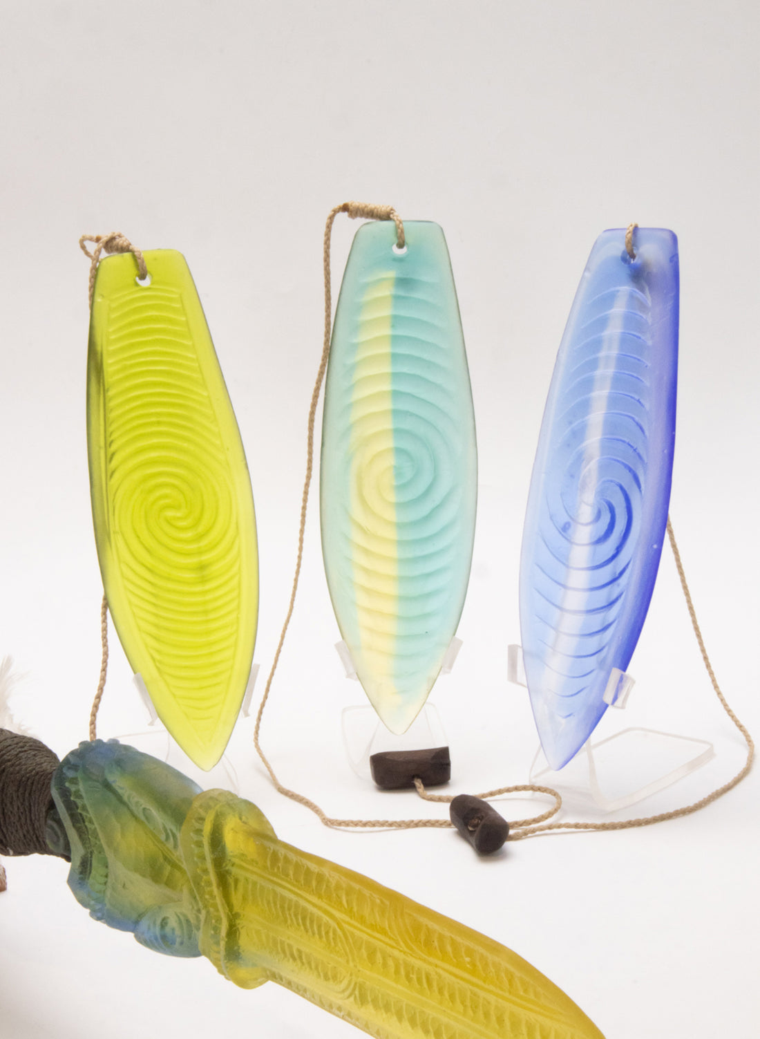 Cast Glass Purerehua - Cobalt on a Perspex Stand