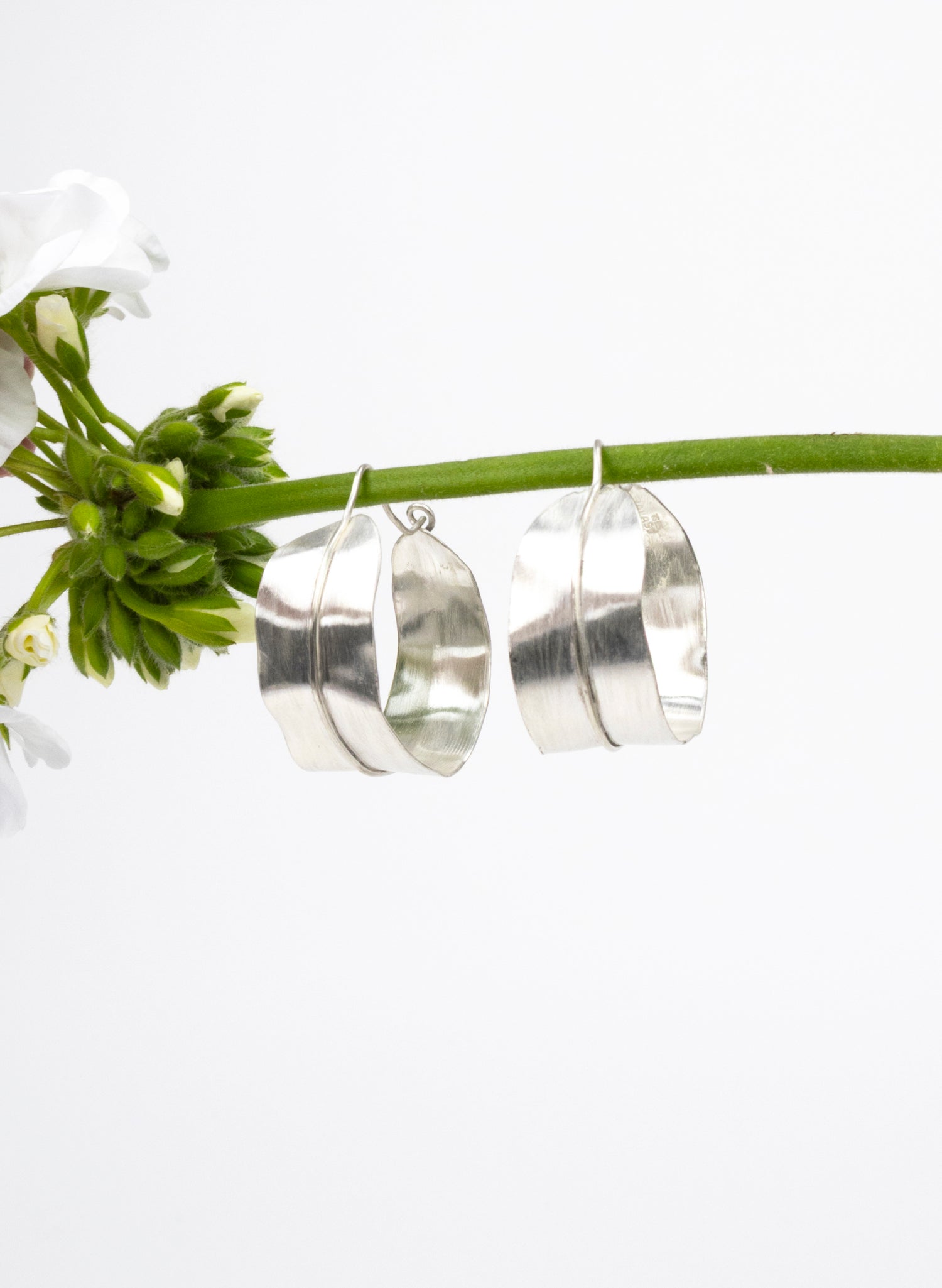 Long Leaf Hoop Silver Earrings