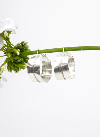 Long Leaf Hoop Silver Earrings