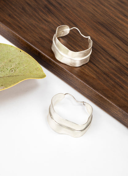 Long Leaf Hoop Silver Earrings