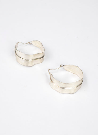 Long Leaf Hoop Silver Earrings