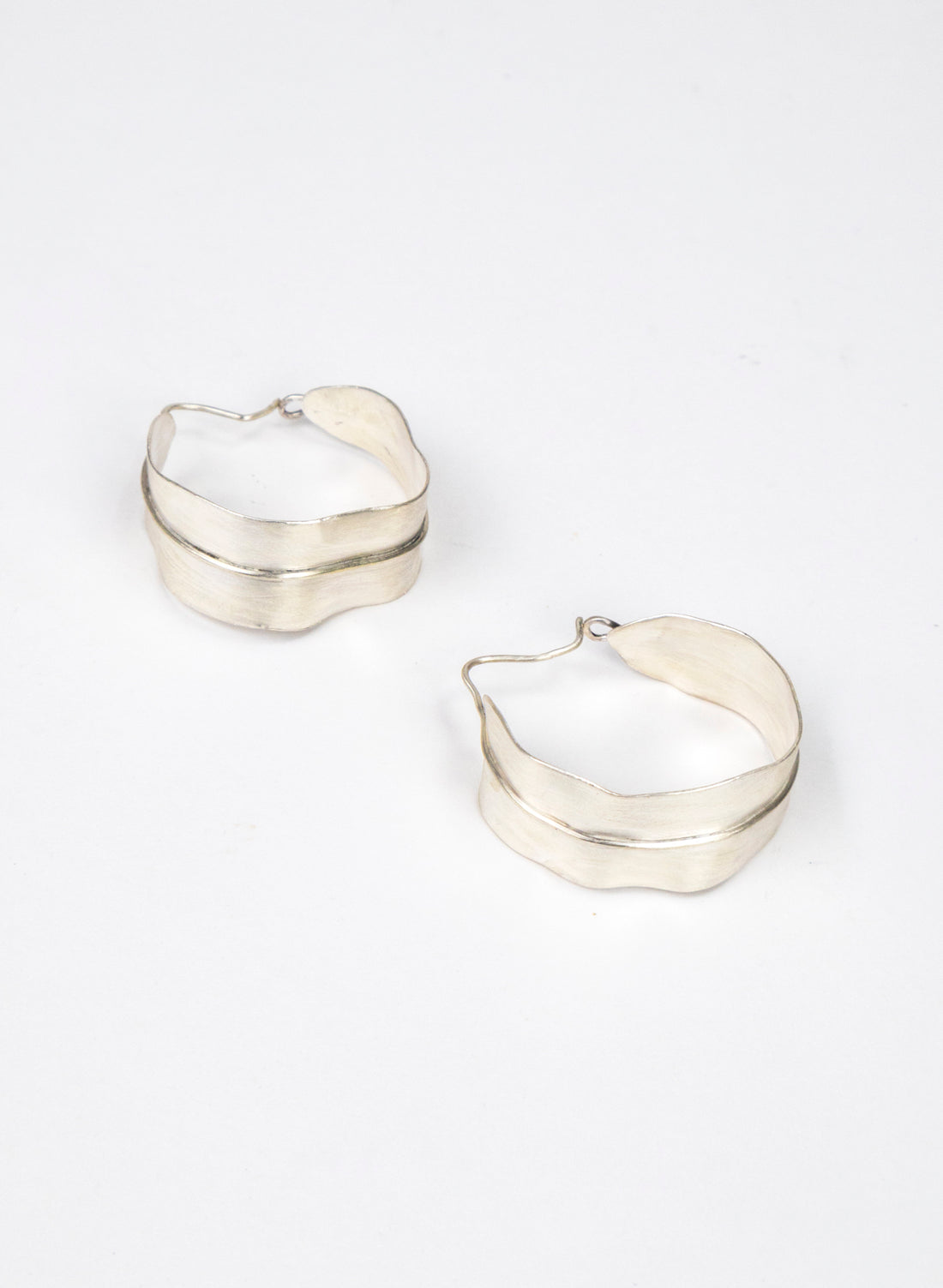 Long Leaf Hoop Silver Earrings