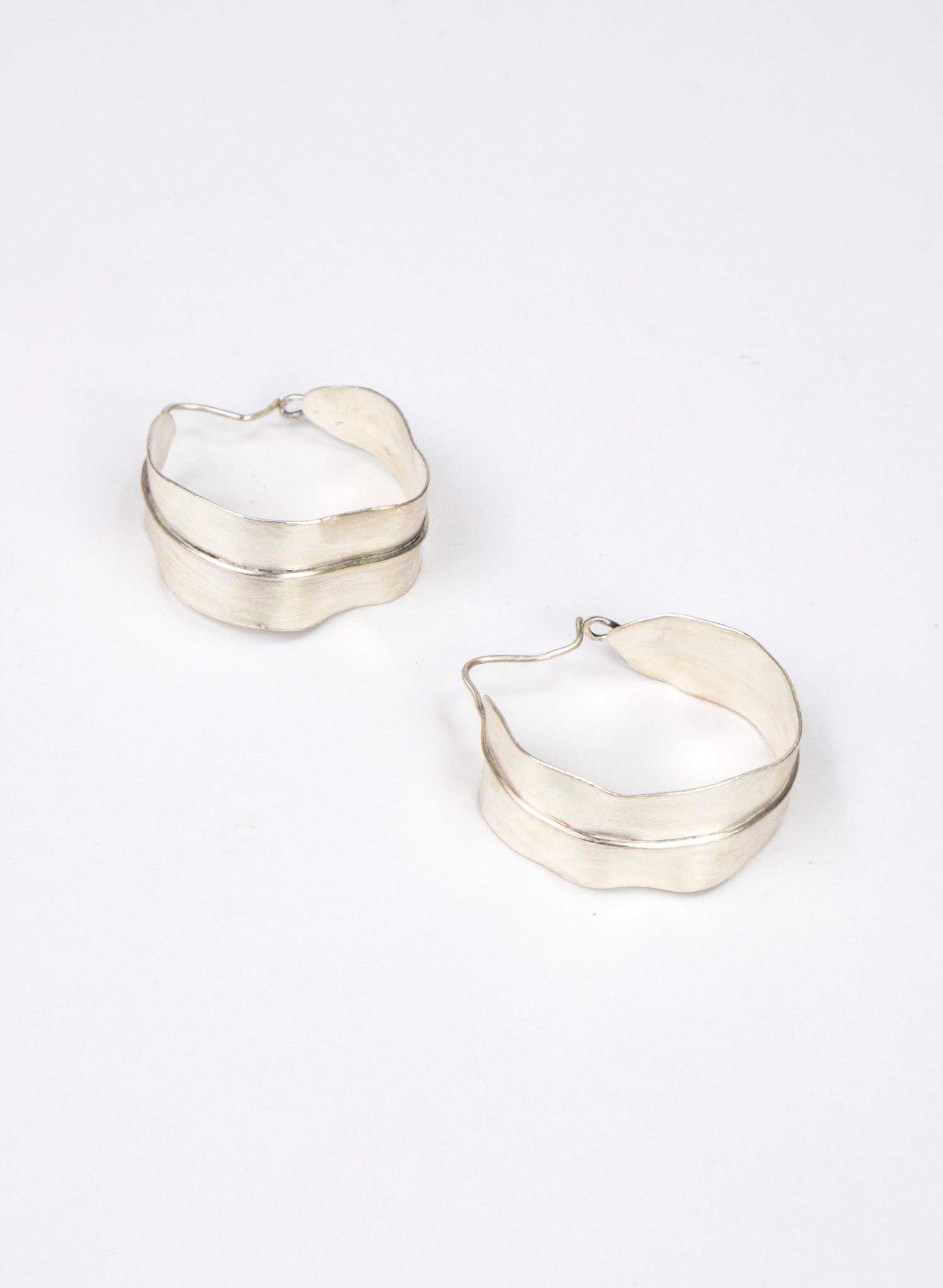 Long Leaf Hoop Silver Earrings