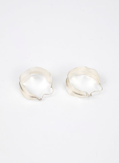 Long Leaf Hoop Silver Earrings