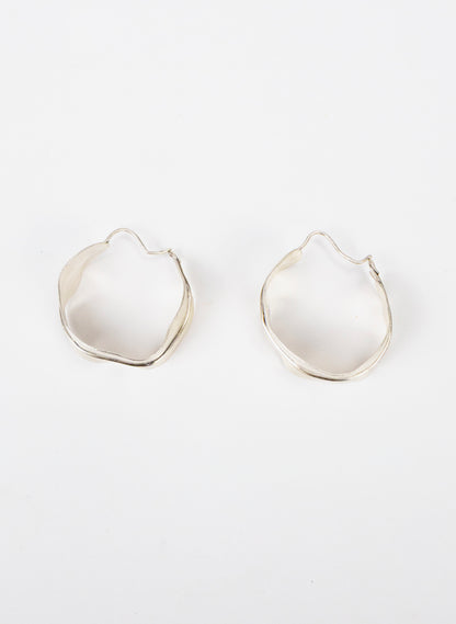 Long Leaf Hoop Silver Earrings