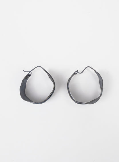 Long Leaf Hoop Oxidised Silver Earrings