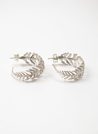 Silver Fern Hoop Earrings