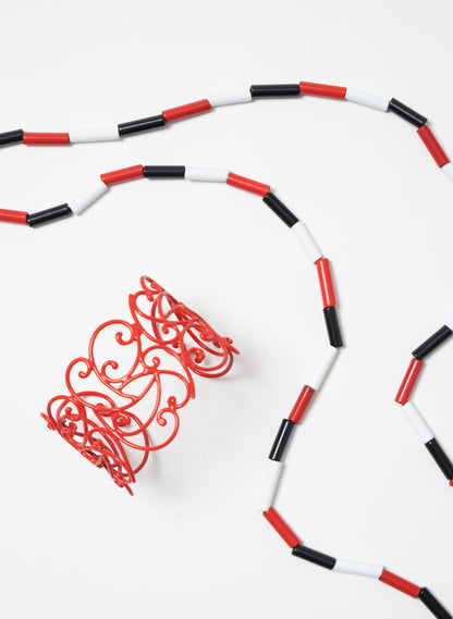 Long Red, White &amp; Black Necklace