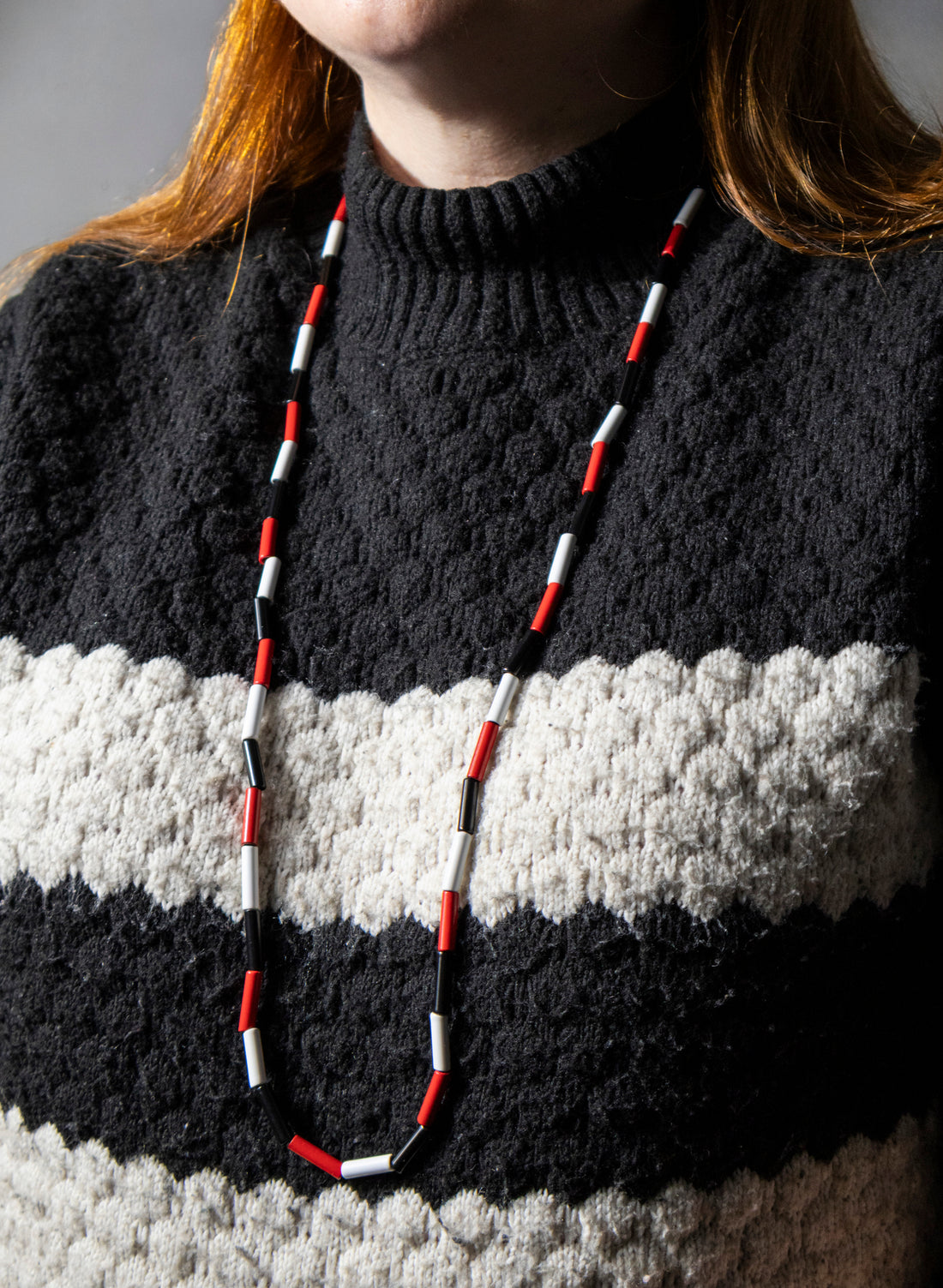 Long Red, White &amp; Black Necklace