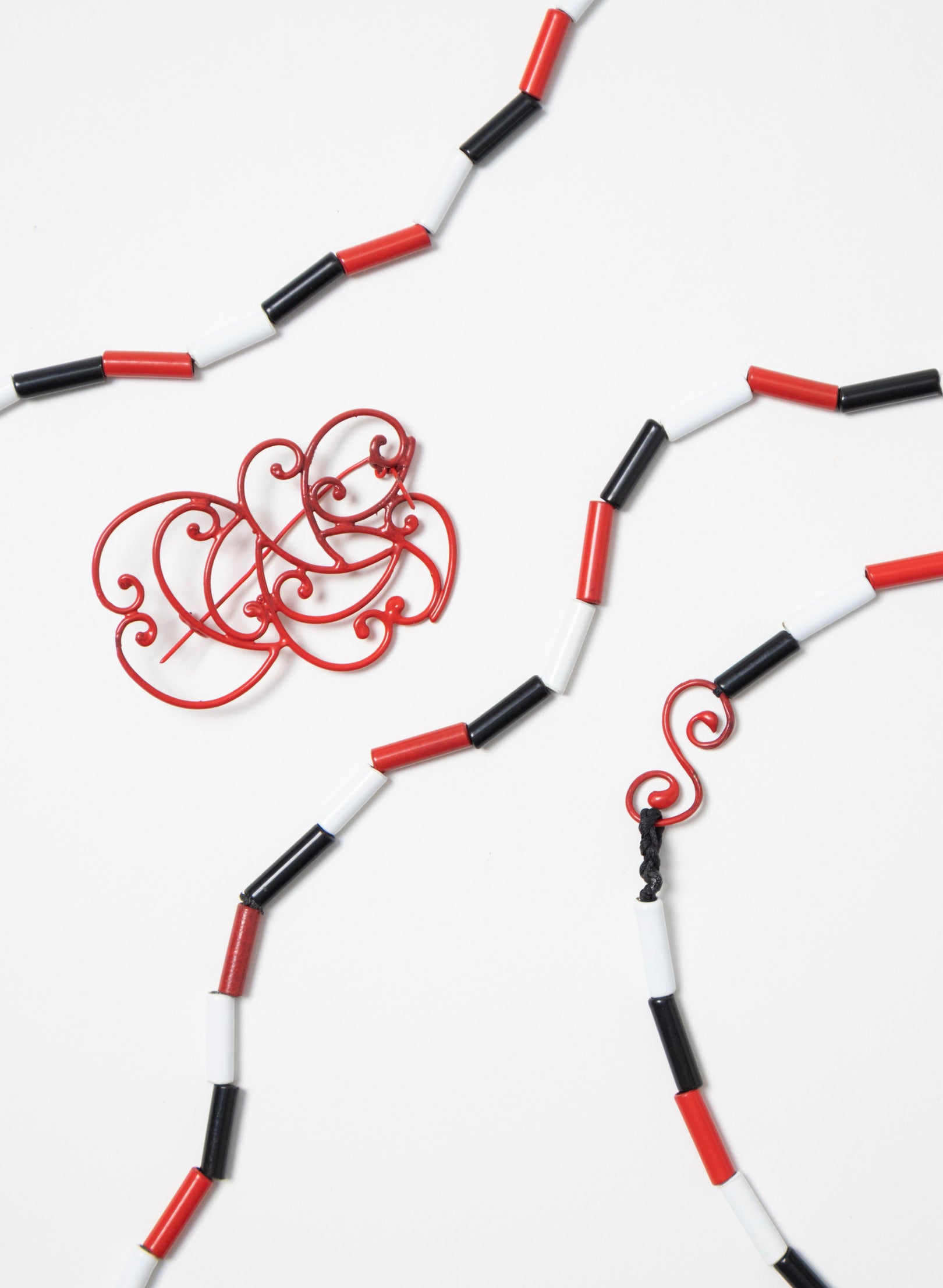 Long Red, White &amp; Black Necklace
