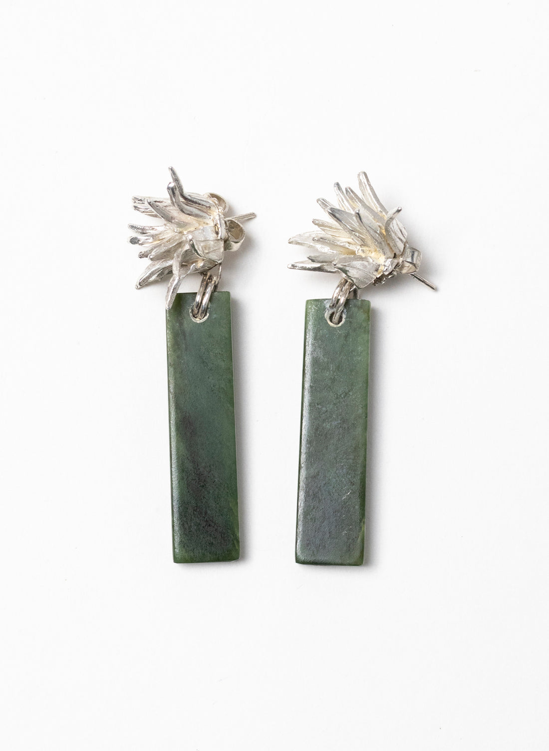 Cabbage Tree - Pounamu & Pure Silver Stud Earrings