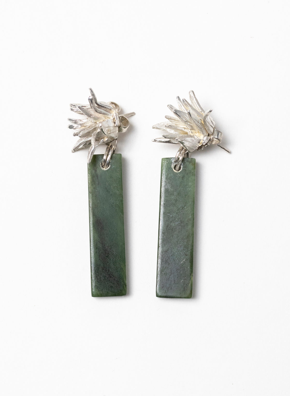 Cabbage Tree - Pounamu &amp; Pure Silver Stud Earrings