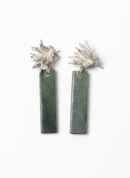 Cabbage Tree - Pounamu &amp; Pure Silver Stud Earrings