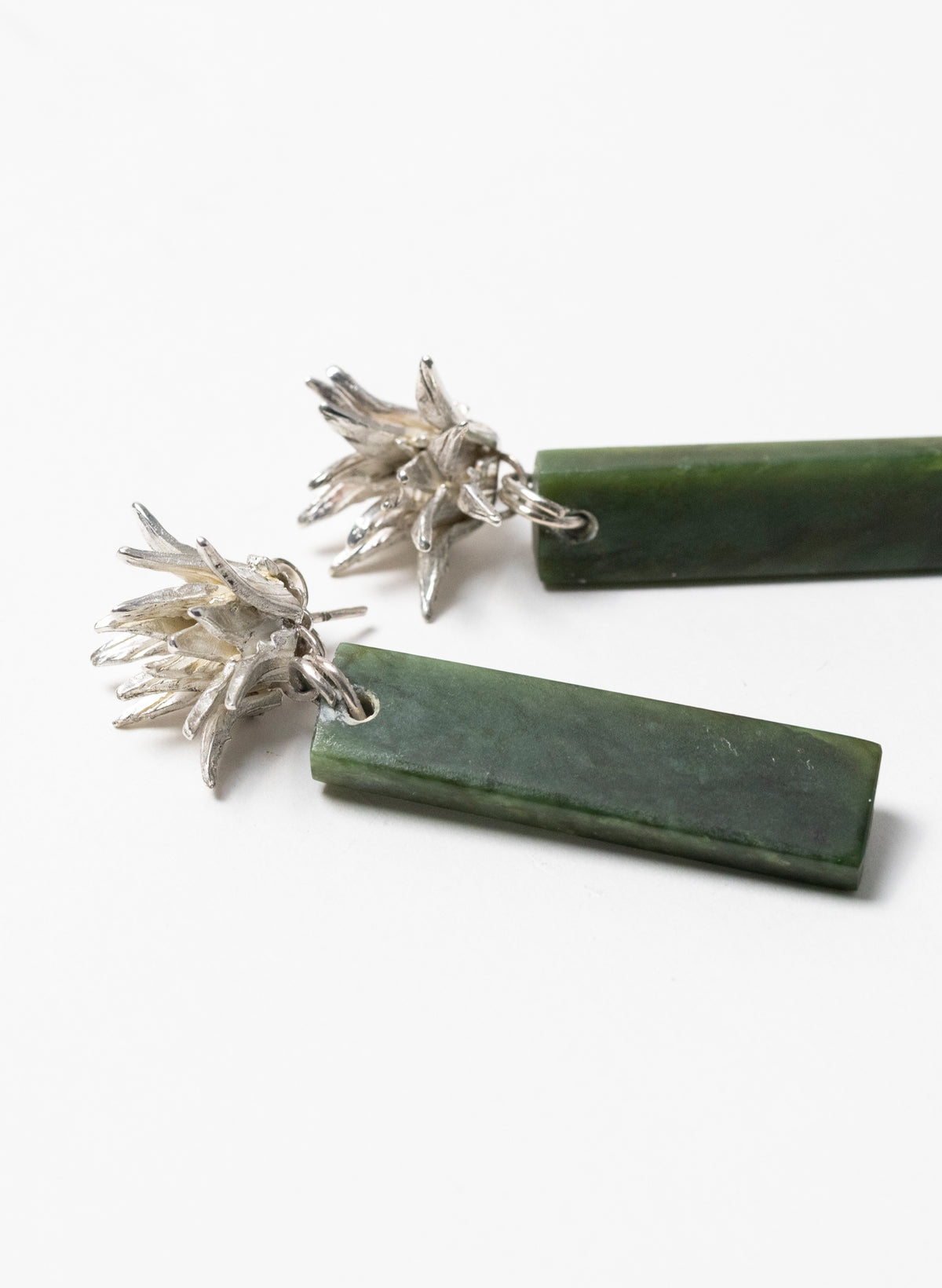 Cabbage Tree - Pounamu &amp; Pure Silver Stud Earrings