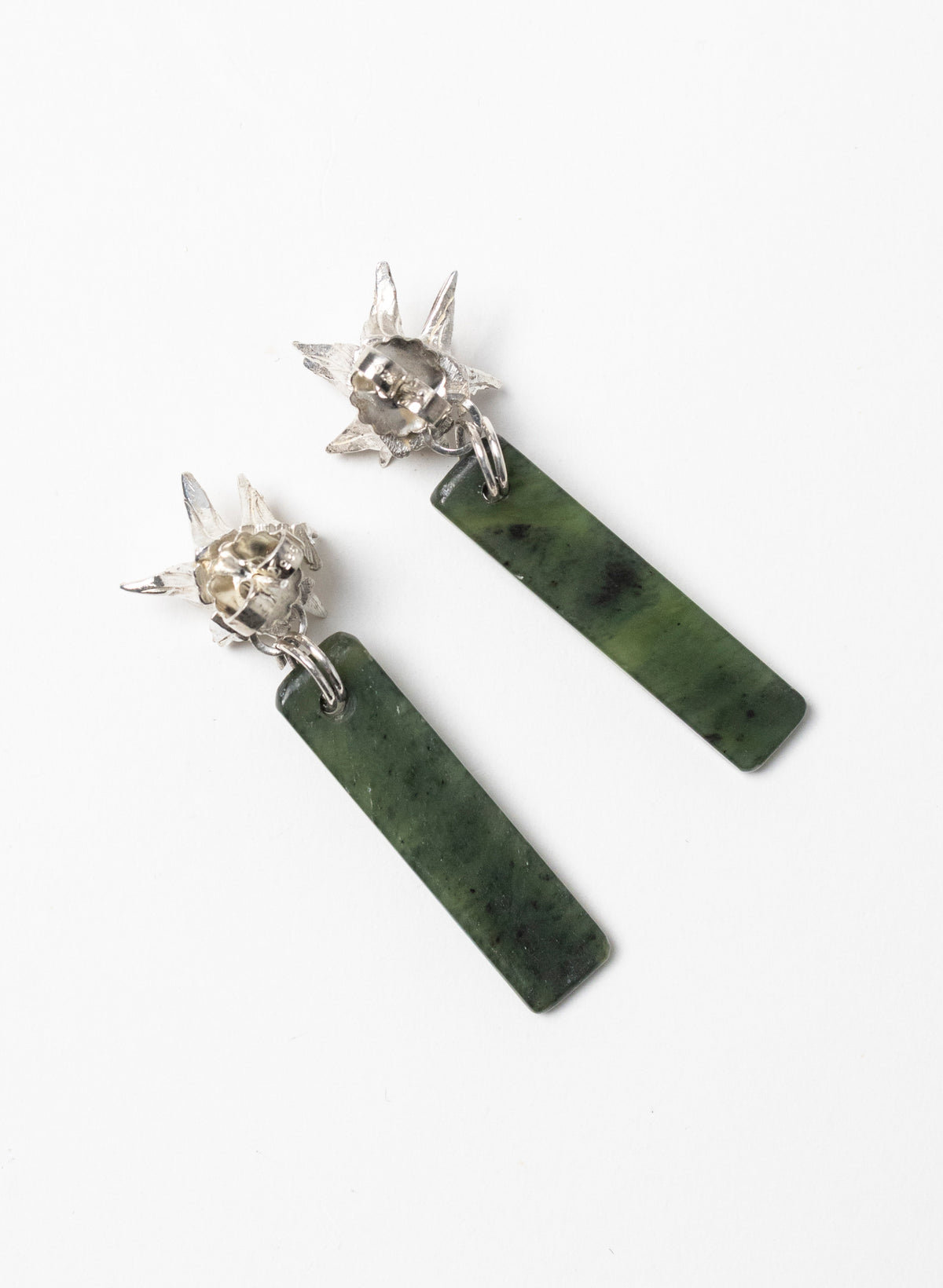 Cabbage Tree - Pounamu &amp; Pure Silver Stud Earrings