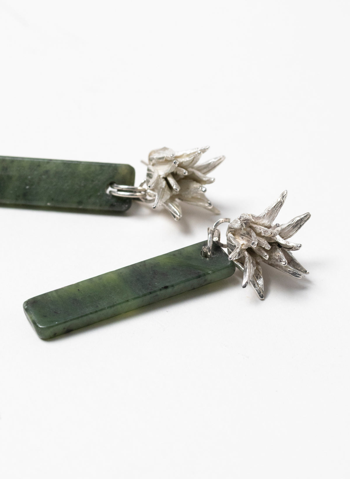 Cabbage Tree - Pounamu &amp; Pure Silver Stud Earrings