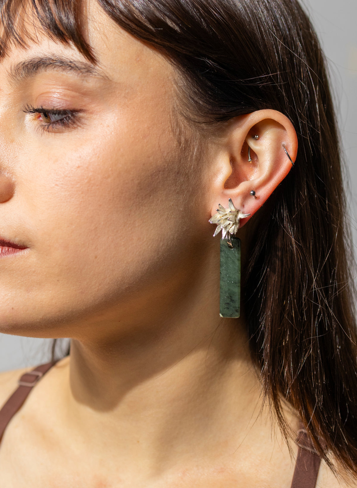 Cabbage Tree - Pounamu &amp; Pure Silver Stud Earrings