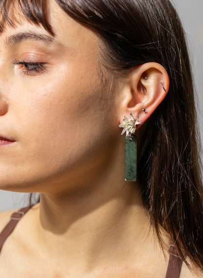 Cabbage Tree - Pounamu &amp; Pure Silver Stud Earrings