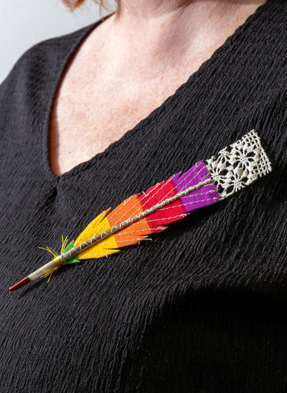 Rainbow LGBGT+  Single Huia Feather Brooch