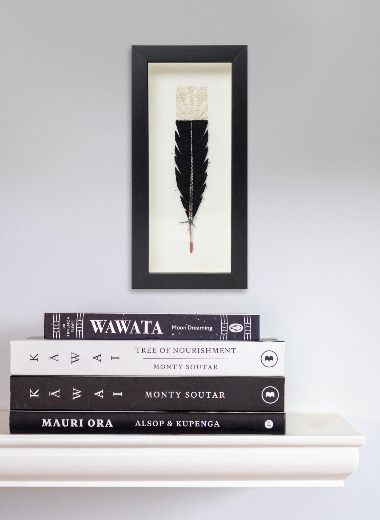 Single Huia Feather Framed