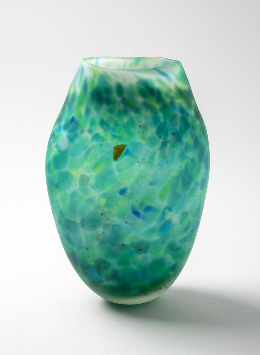 Acid Etched Tall Greenstone Heart Form Vase