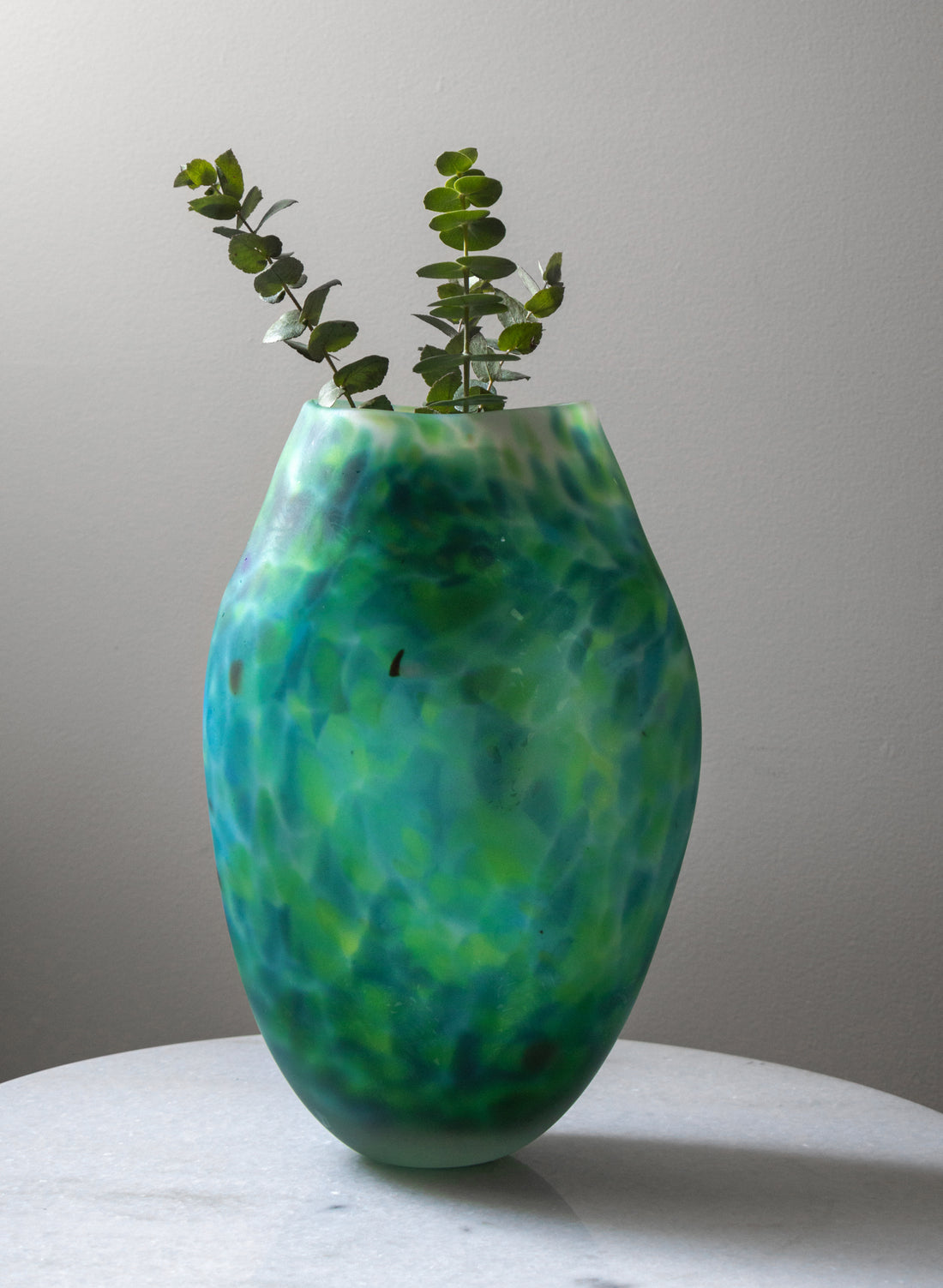 Acid Etched Tall Greenstone Heart Form Vase