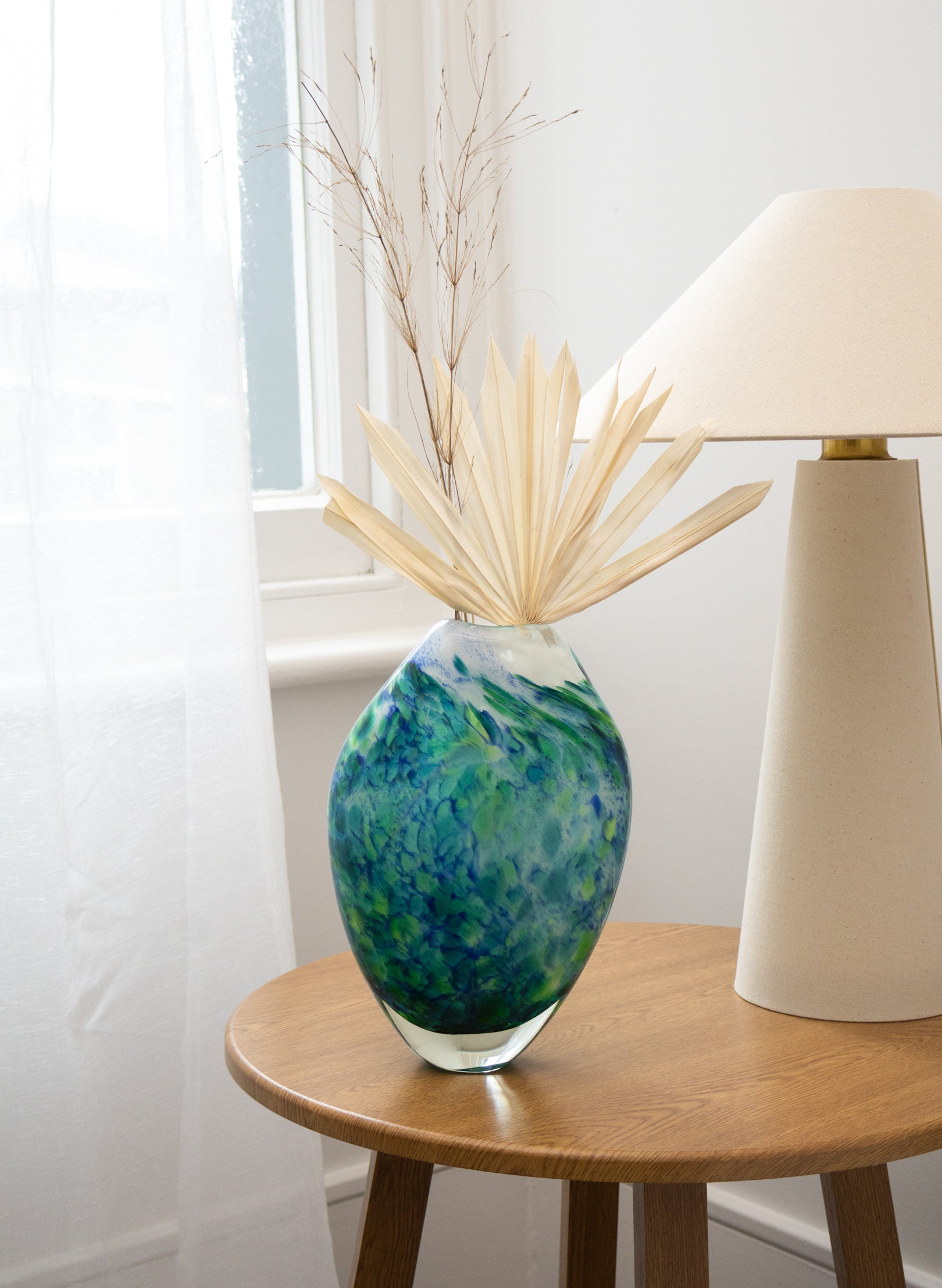 Greenstone White Rim Glass Vase