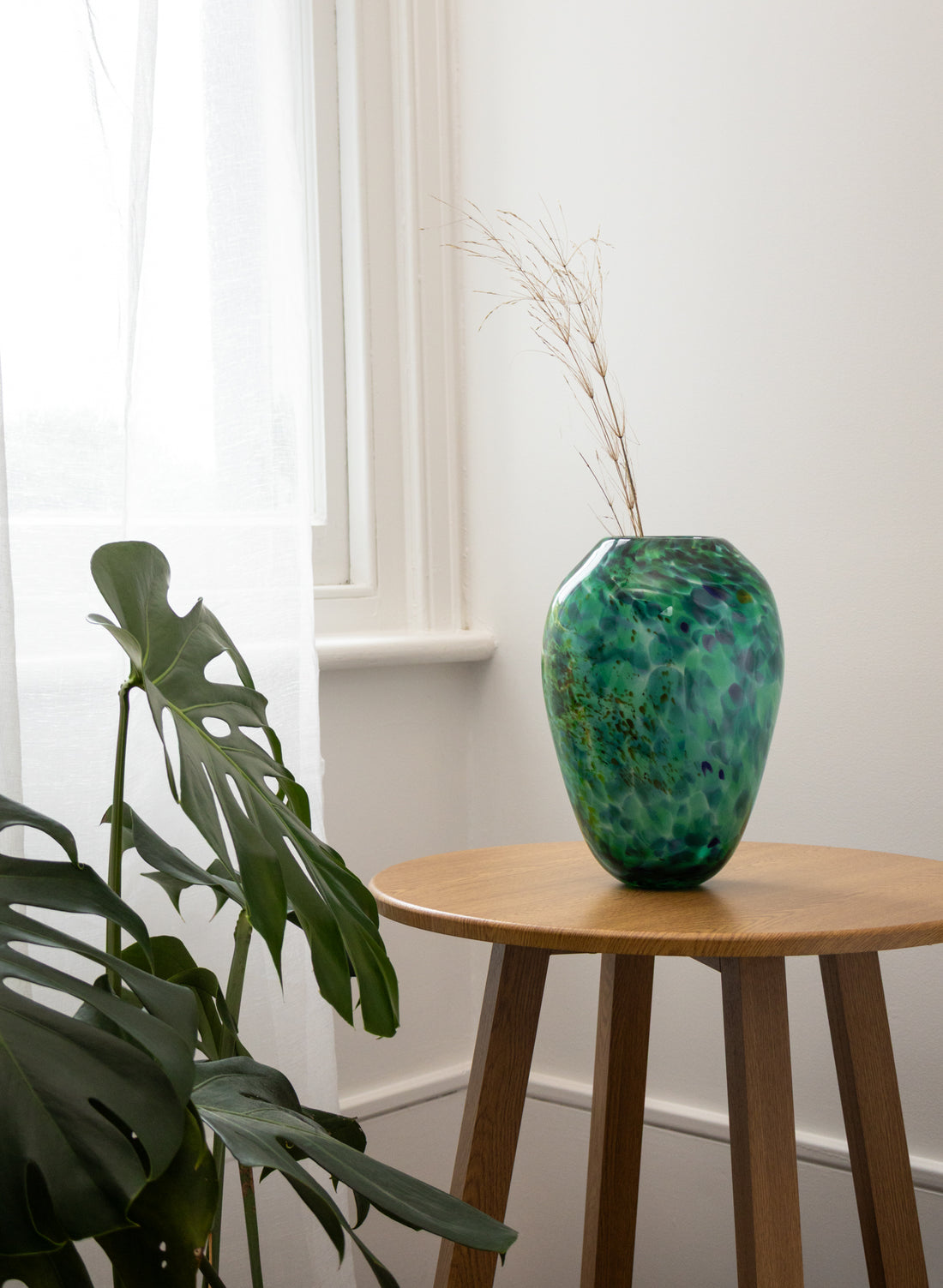 Greenstone Glass Vase Grey Spots