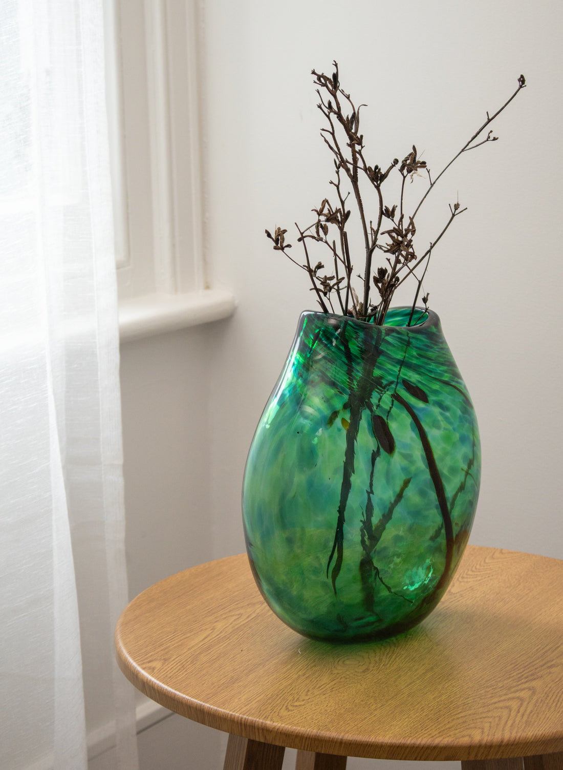 Greenstone Flat Transparent Glass Vase