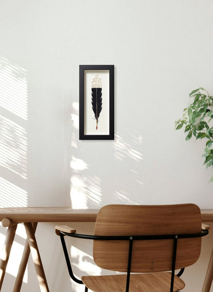 Single Huia Feather Framed