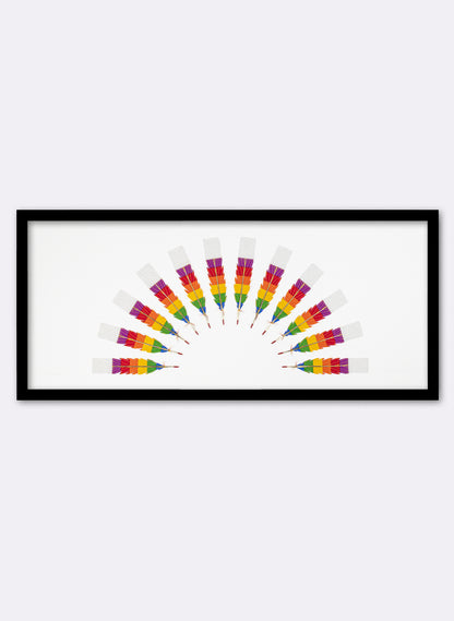 Prismatic 12 Huia Feathers Rainbow Framed