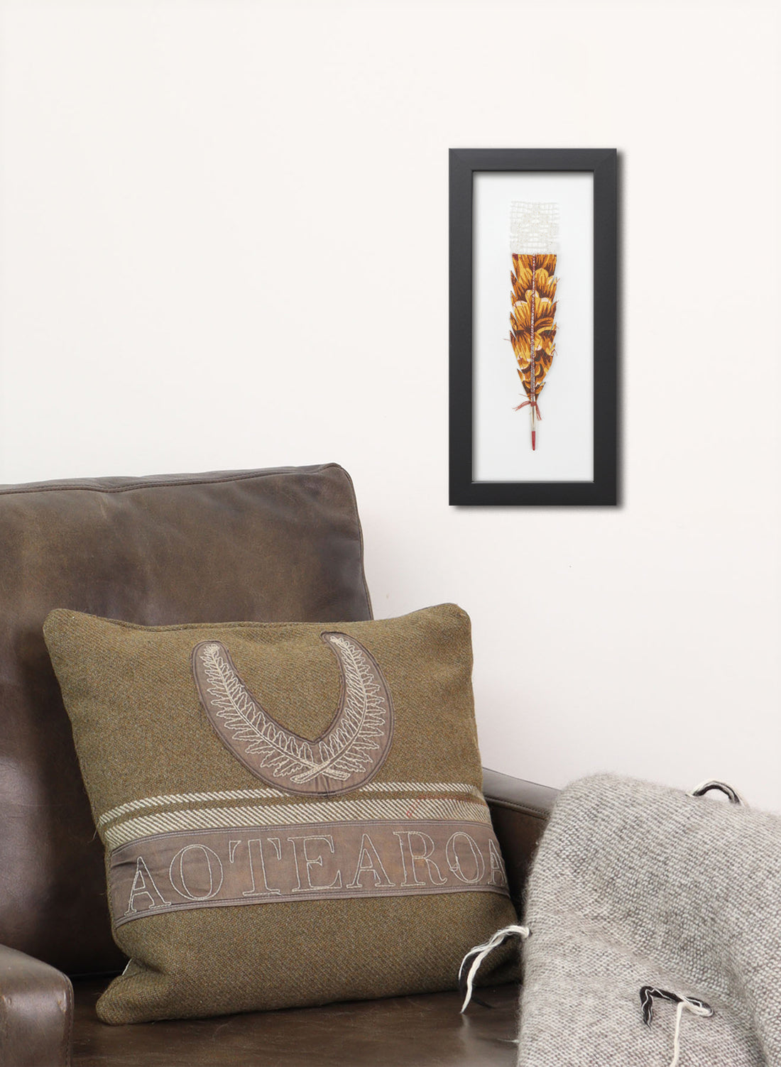 Single Huia Feather Framed