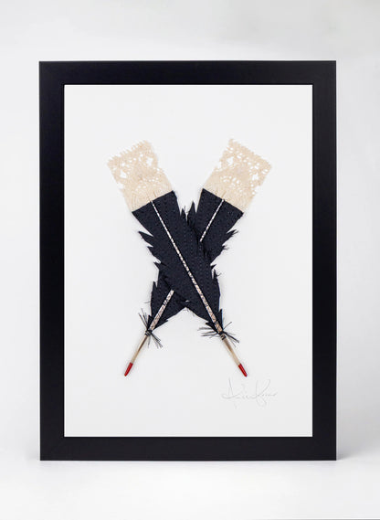 Small X Huia Feathers Framed
