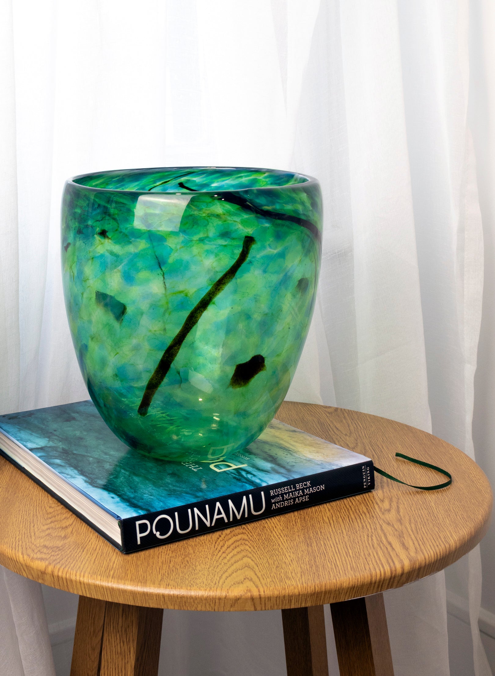 Tall Greenstone Glass Bowl
