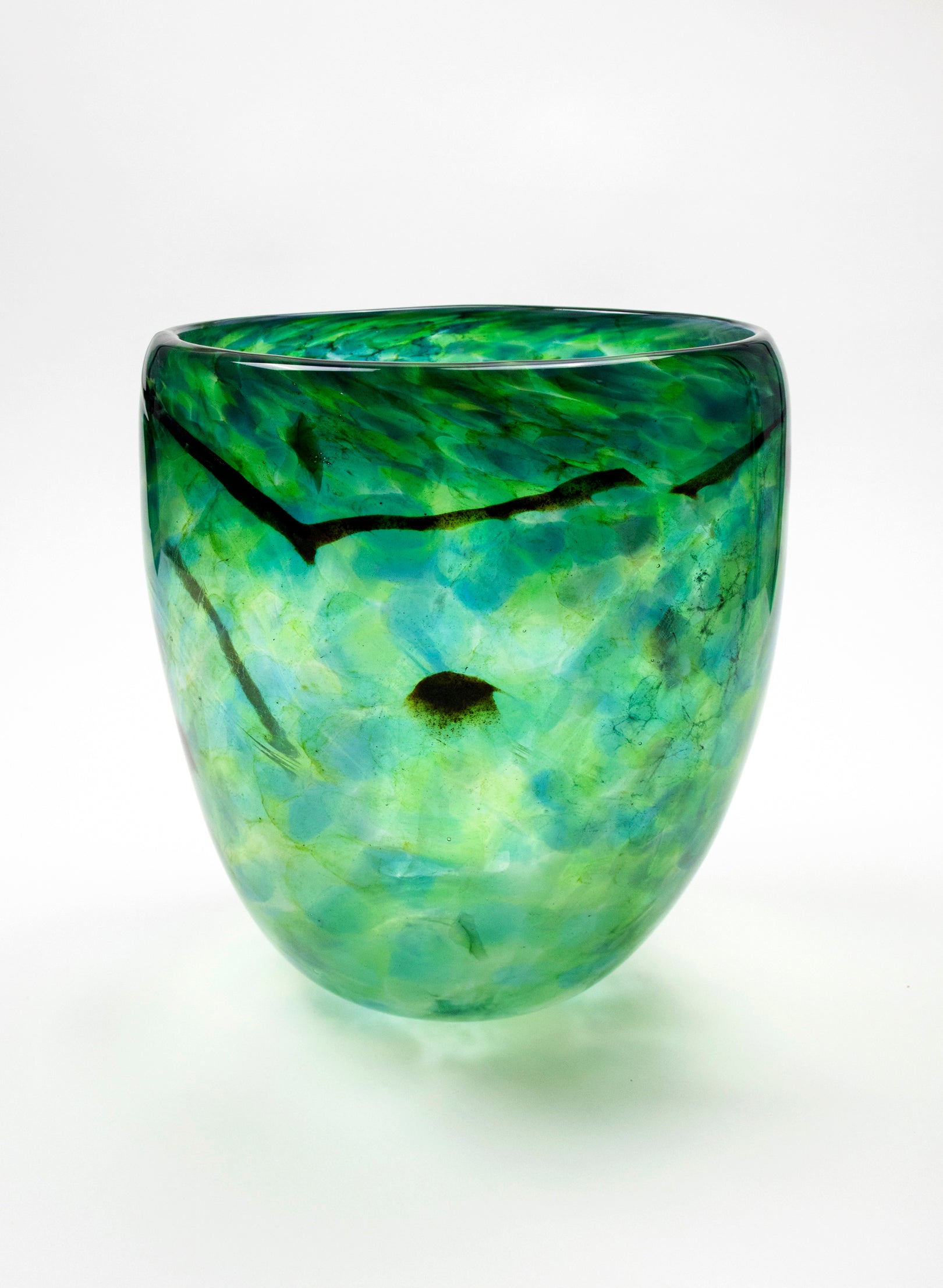 Tall Greenstone Glass Bowl