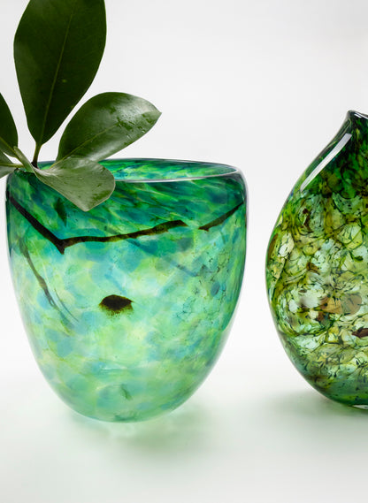 Tall Greenstone Glass Bowl