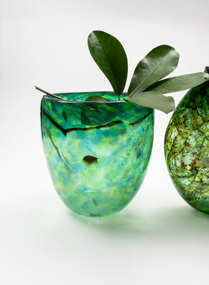 Tall Greenstone Glass Bowl