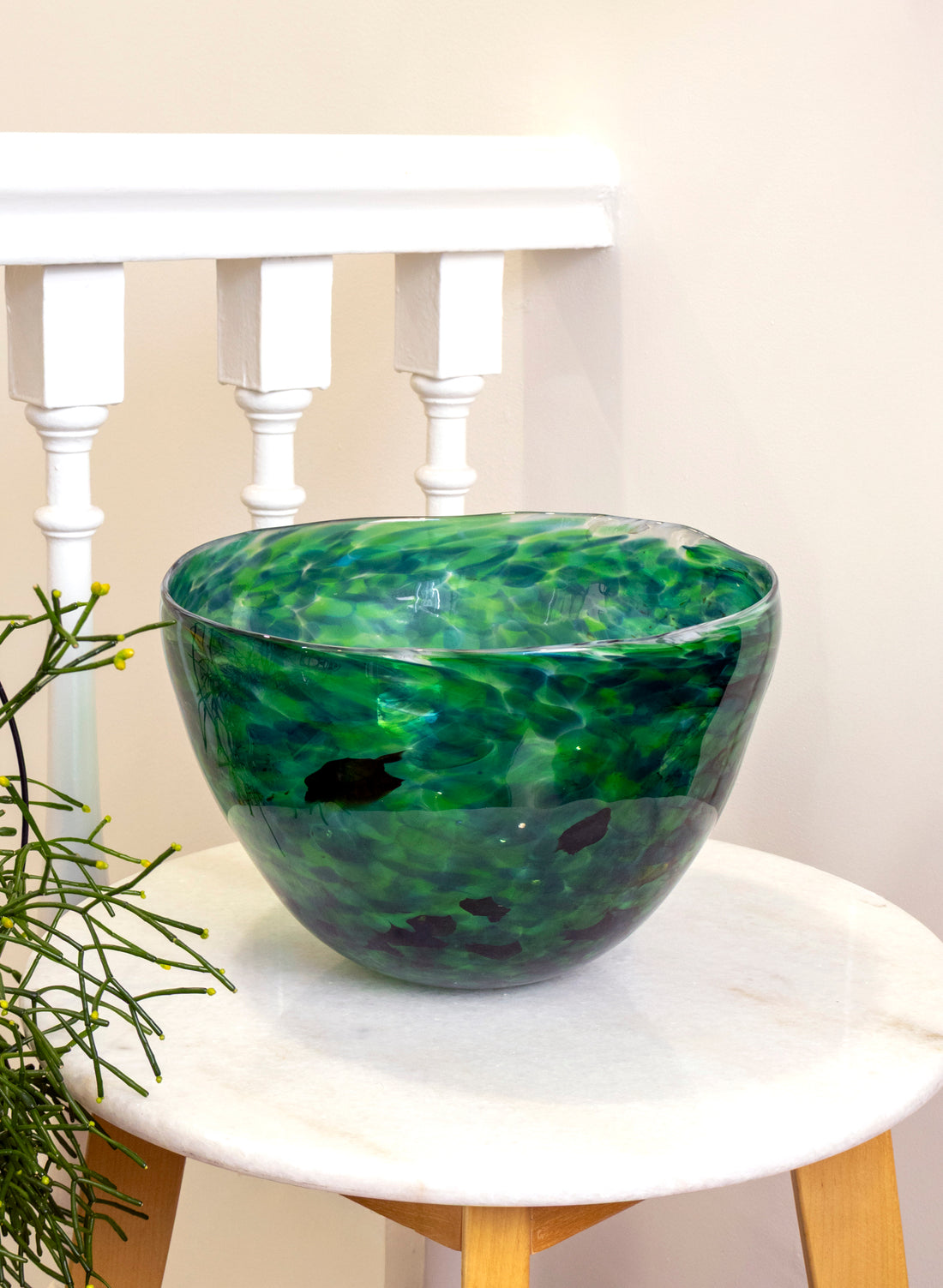 Deep and Wide Greenstone Glass Bowl