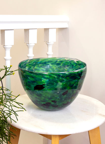 Deep and Wide Greenstone Glass Bowl