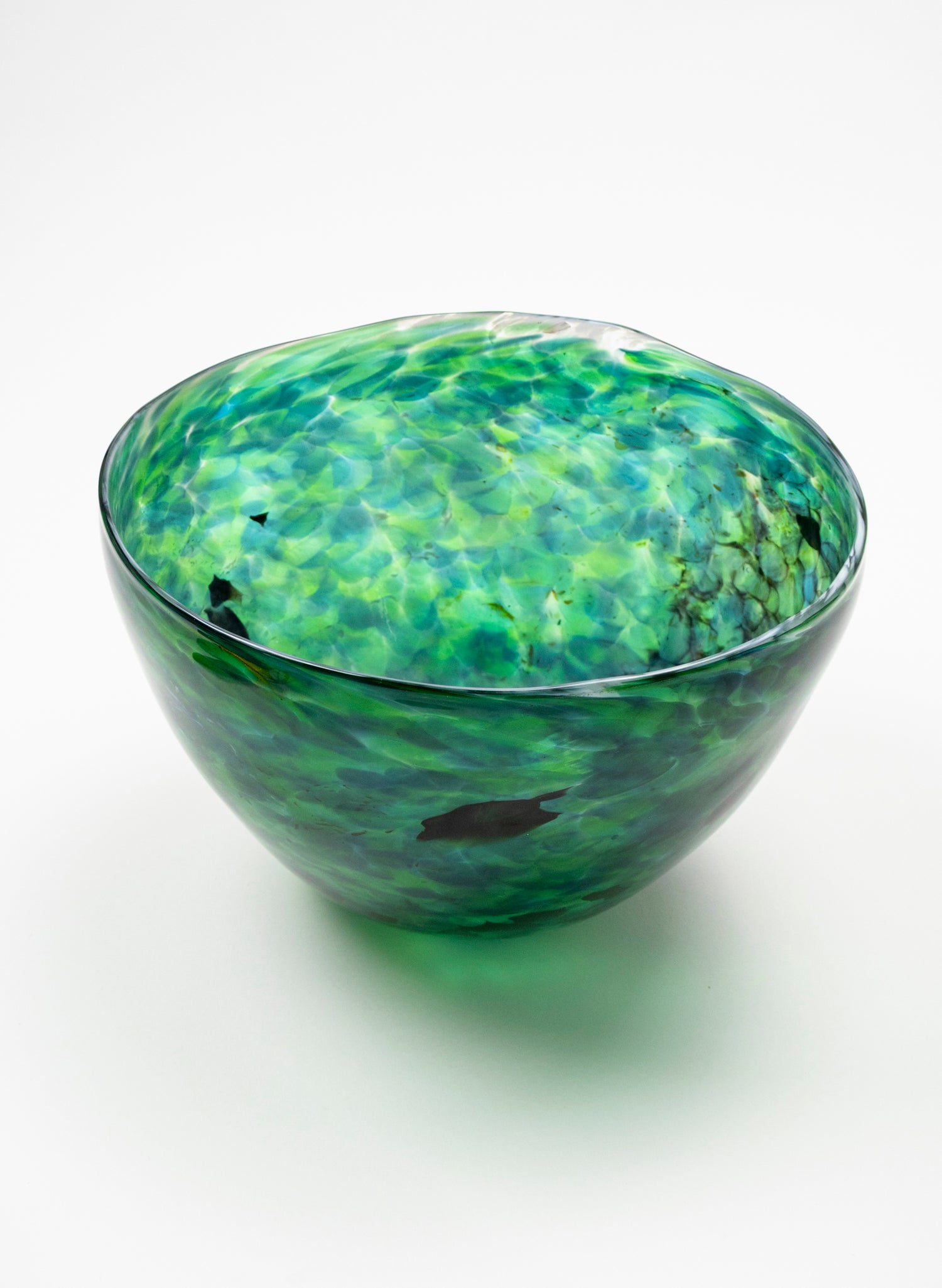 Deep and Wide Greenstone Glass Bowl