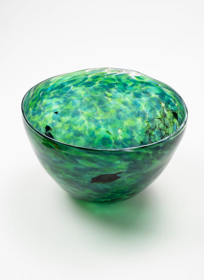 Deep and Wide Greenstone Glass Bowl