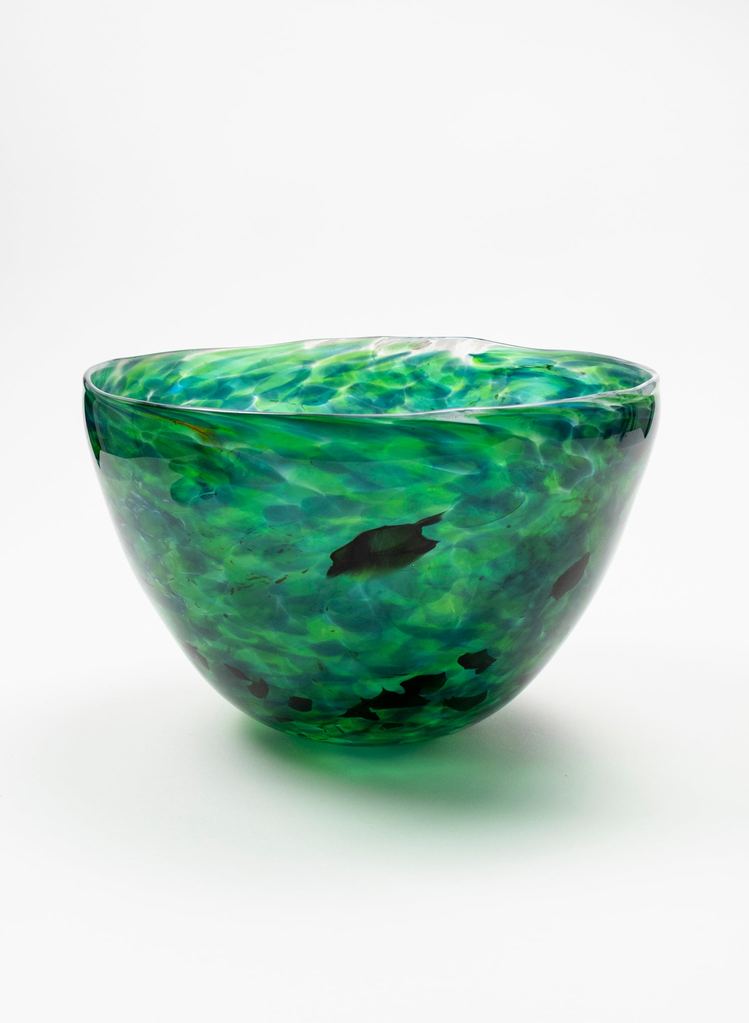 Deep and Wide Greenstone Glass Bowl