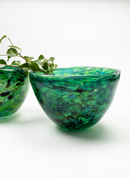 Deep and Wide Greenstone Glass Bowl