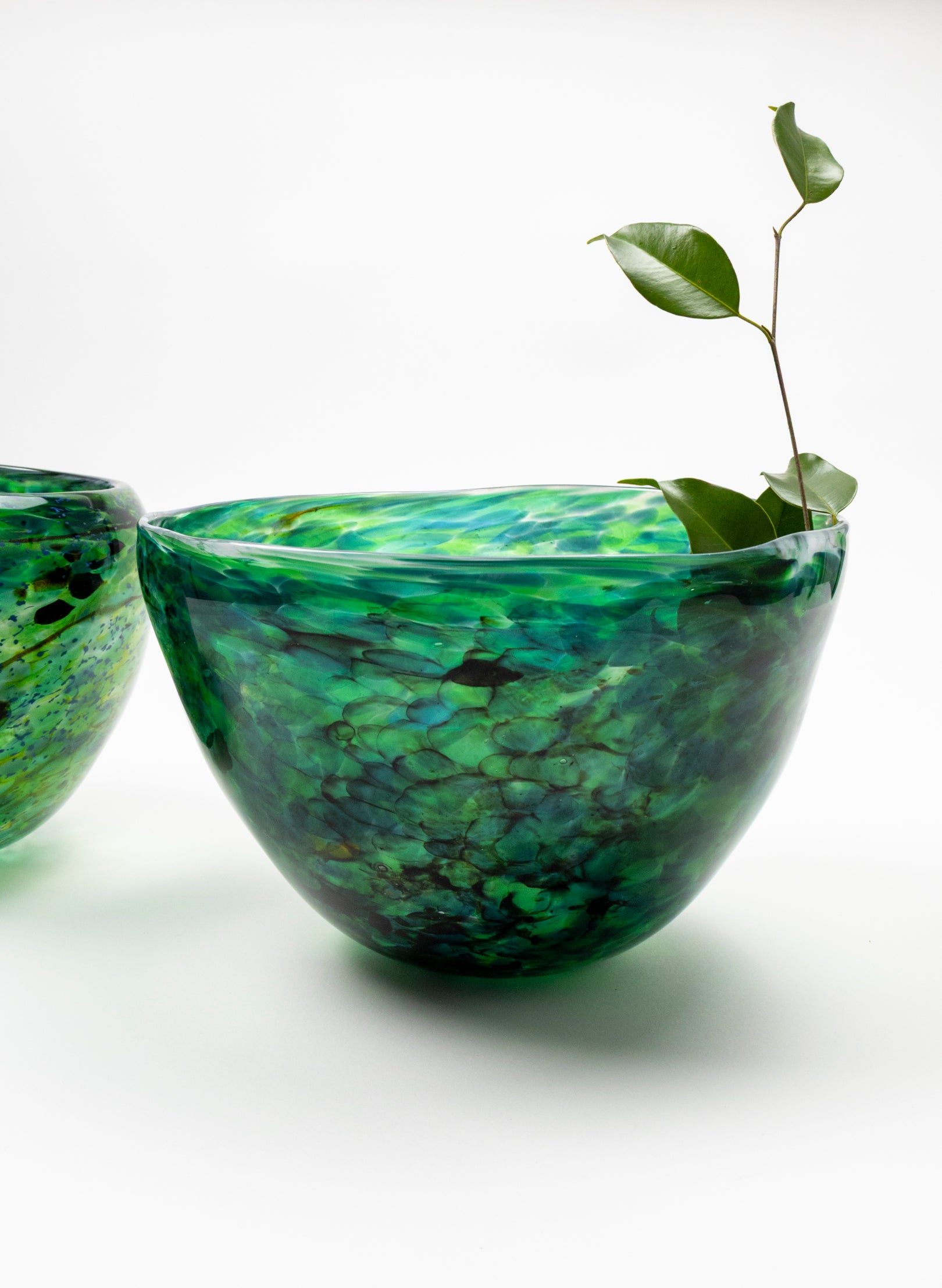 Deep and Wide Greenstone Glass Bowl