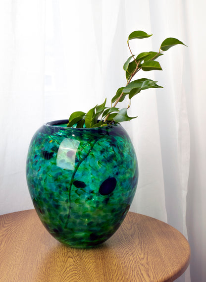 Tall Round Greenstone Glass Vase