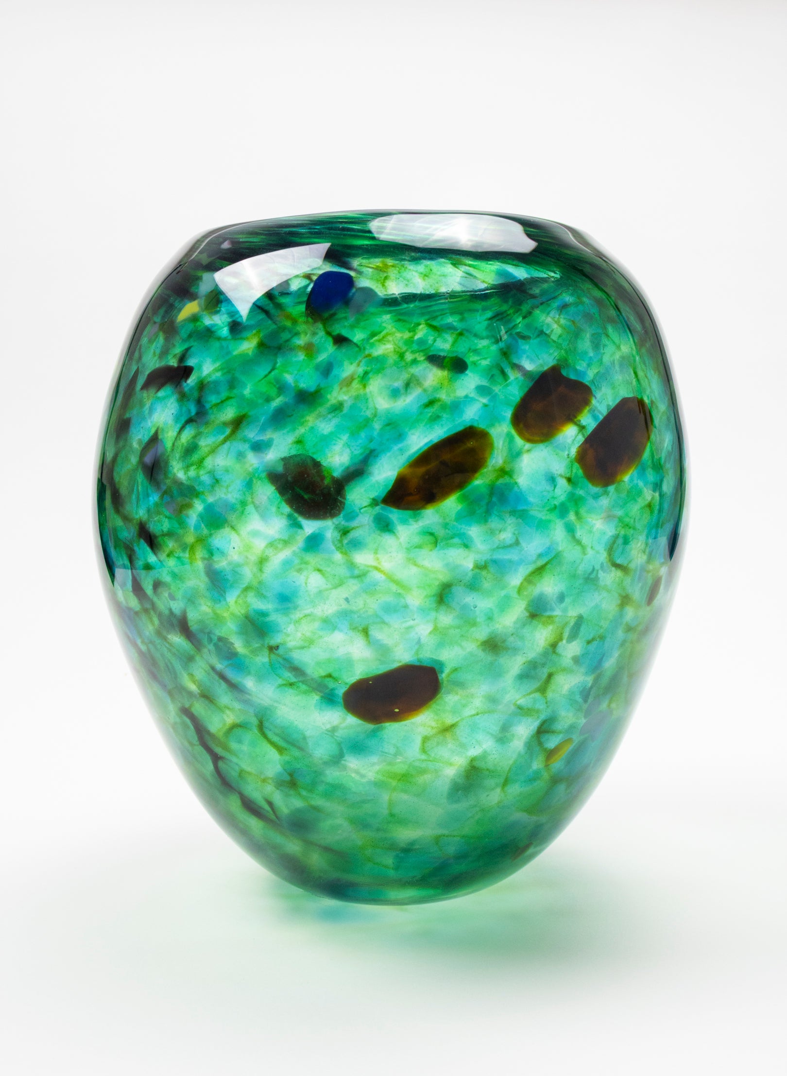 Tall Round Greenstone Glass Vase