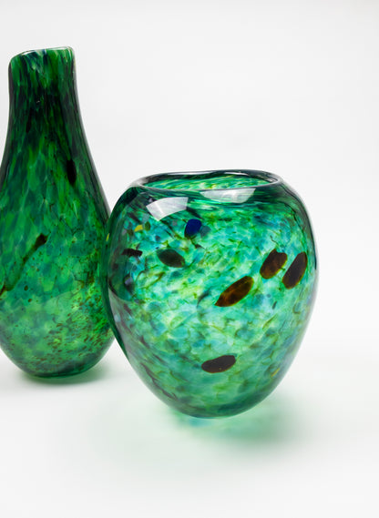 Tall Round Greenstone Glass Vase