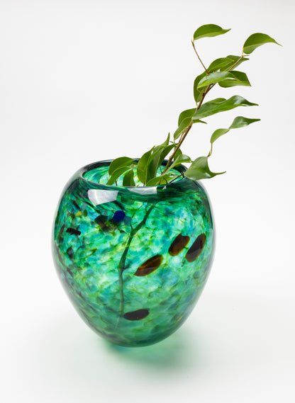 Tall Round Greenstone Glass Vase