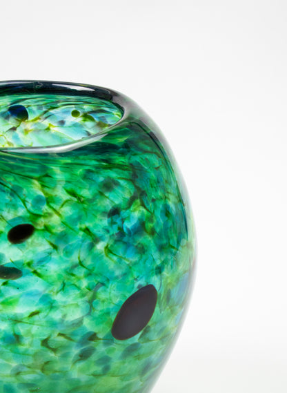 Tall Round Greenstone Glass Vase